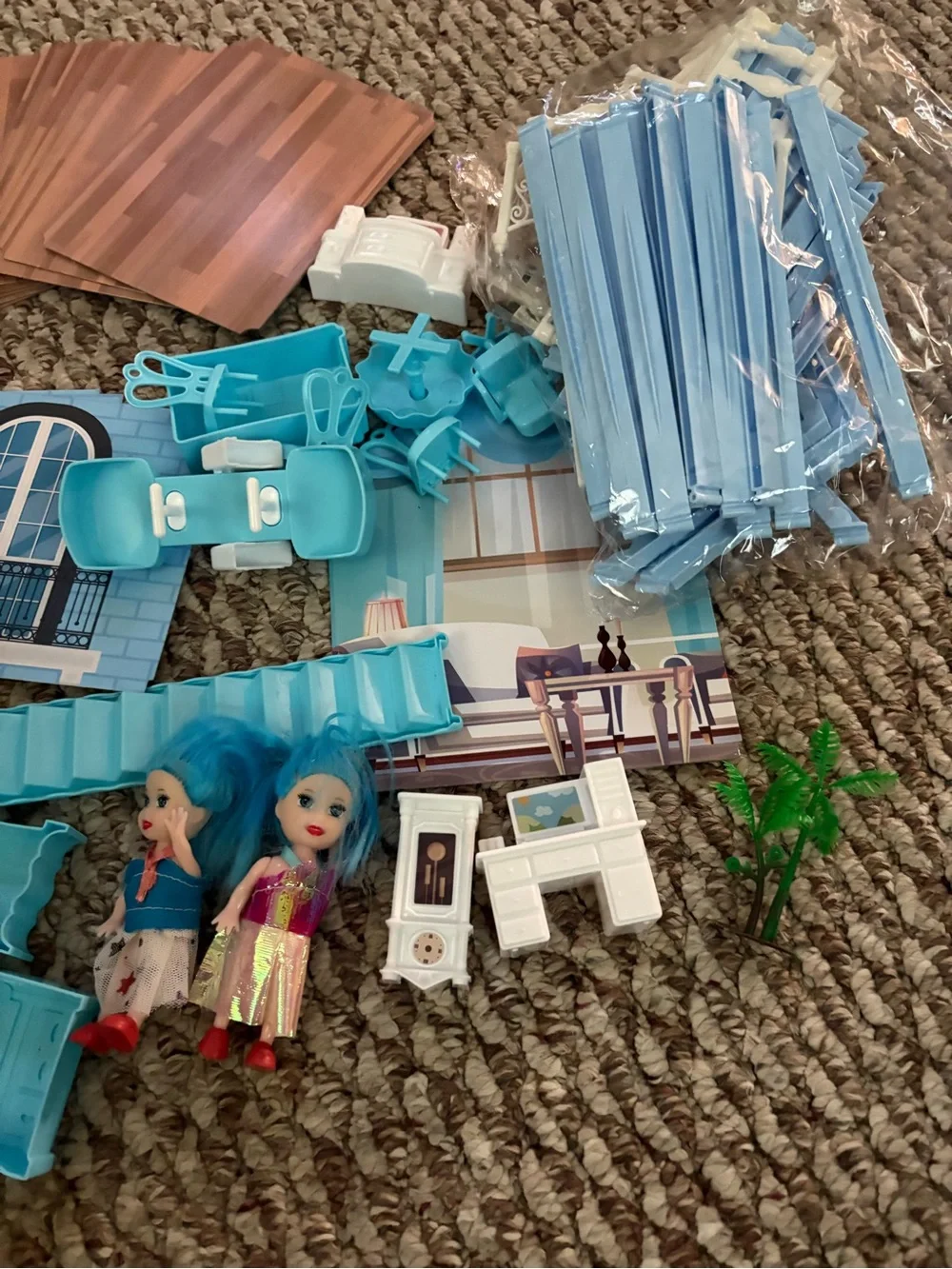 Blue Mini Dollhouse Furniture & Accessories Set - Home Party Supplies